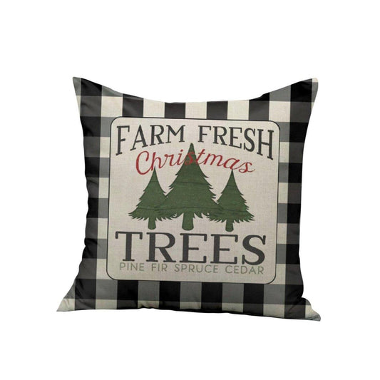 Farm Fresh Print Linen Cotton Square Decorative Pillow