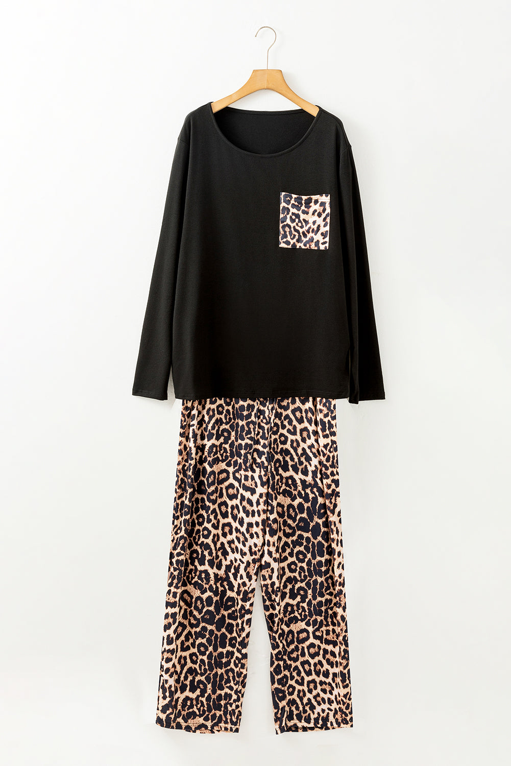 Black Leopard Long Sleeve Top Plus Size Pajama Set