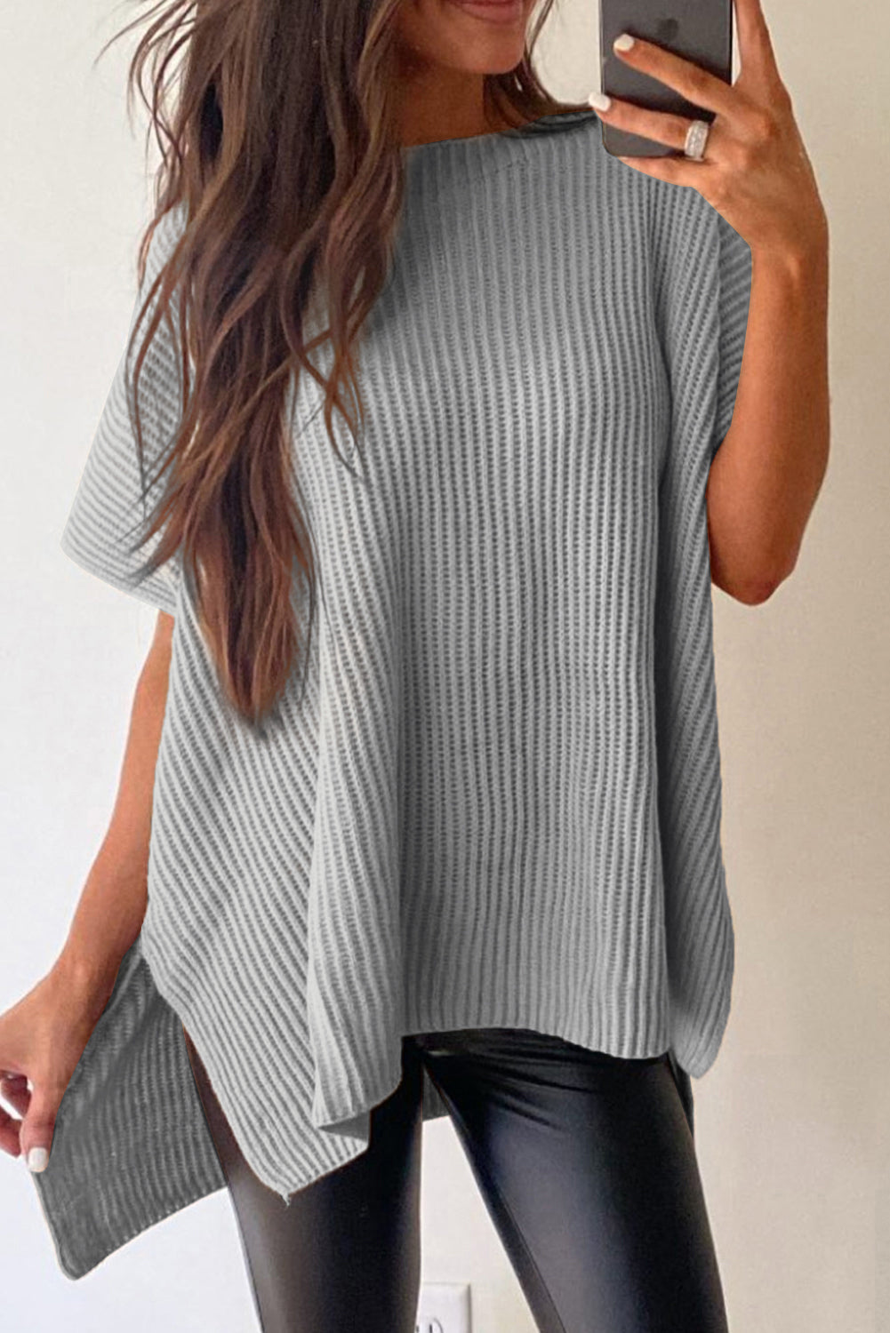 Side Slit Short Sleeve Oversized Sweater (4 colors)