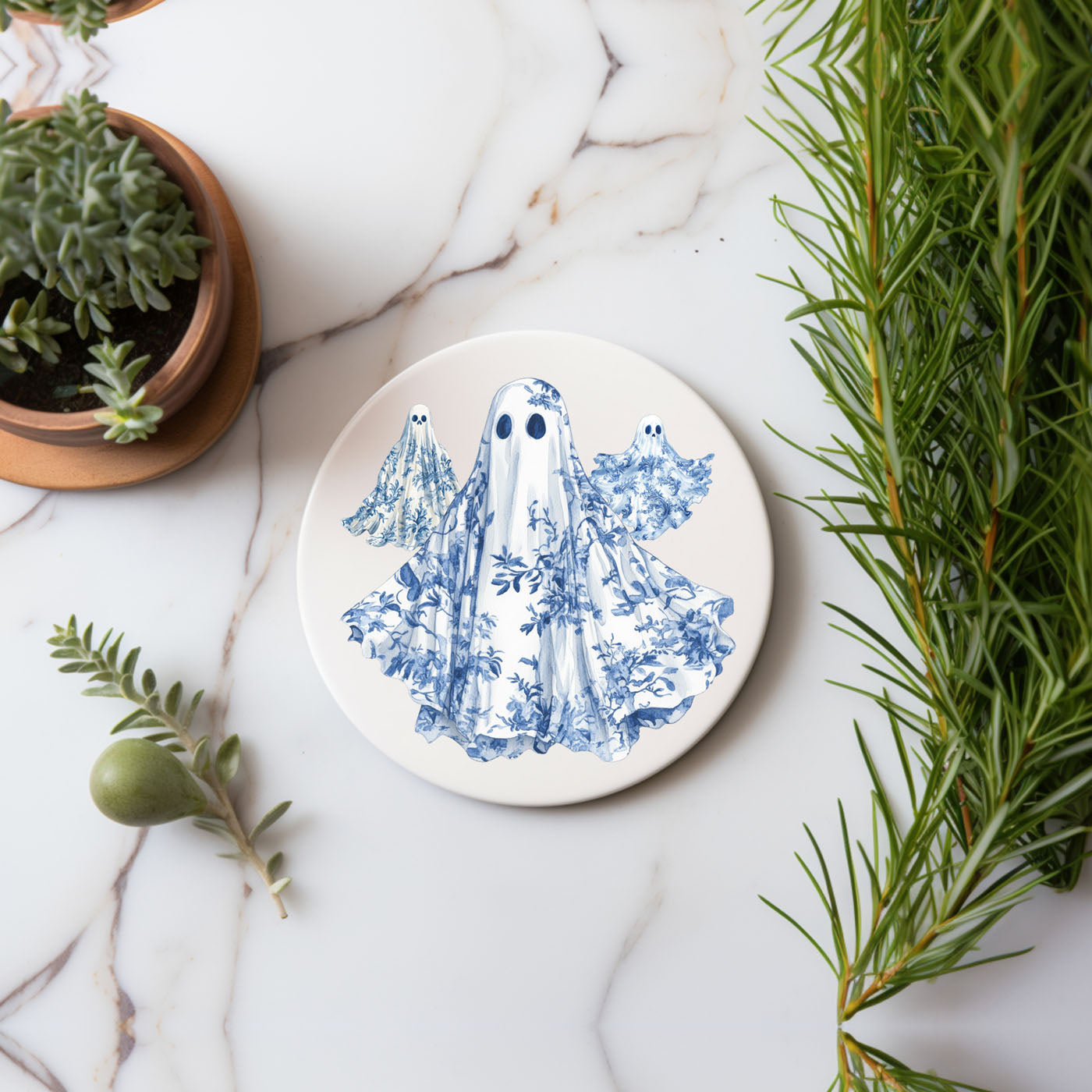 Chinoiserie Blue & White Halloween Coasters Set
