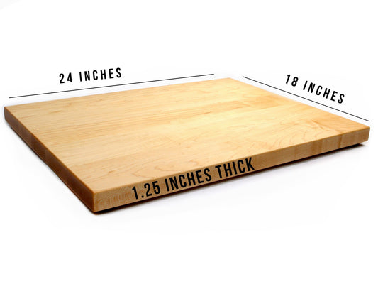 1.25” Thick Extra Large Butcher Block Cutting Board With Rubber Feet, American Made Maple Hardwood