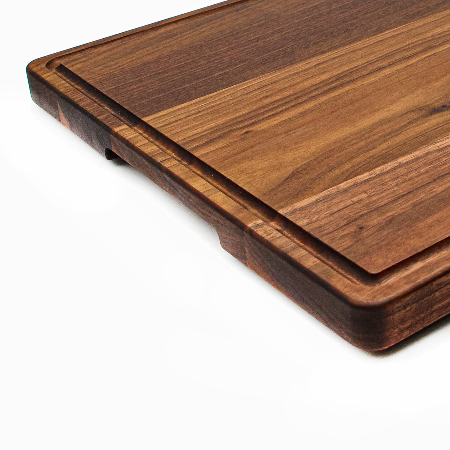 1.25” Thick Extra Large Wood Cutting Board with Feet, Pocket Handles and Juice Groove, 100% USA Made