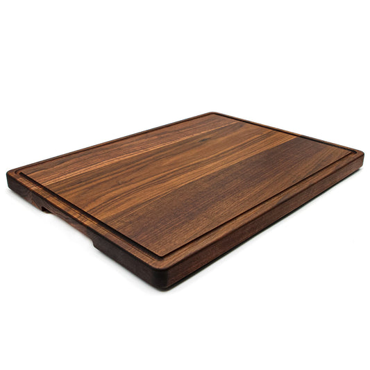 1.25” Thick Extra Large Wood Cutting Board with Feet, Pocket Handles and Juice Groove, 100% USA Made