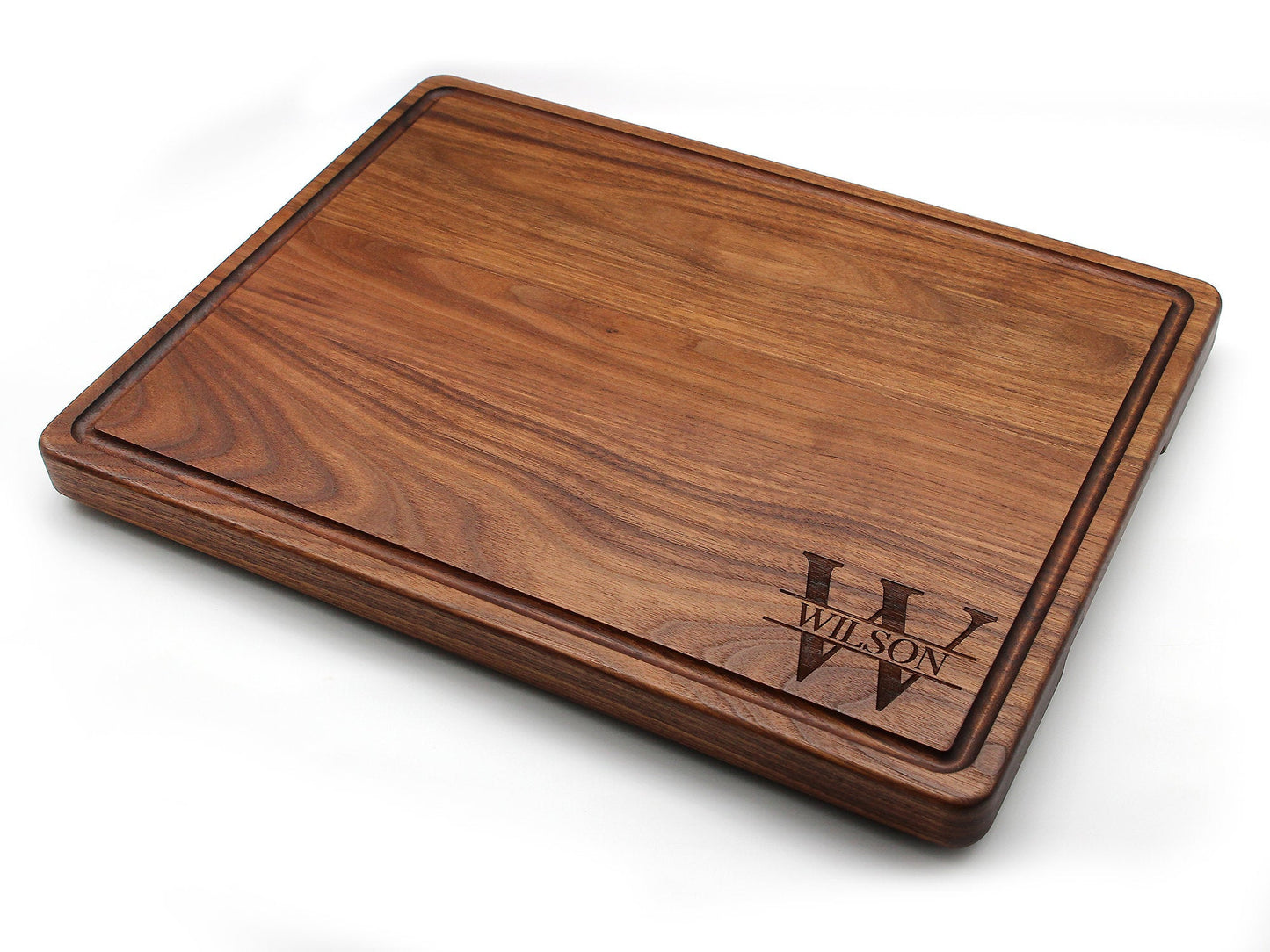 1.25” Thick Extra Large Wood Cutting Board with Feet, Pocket Handles and Juice Groove, 100% USA Made