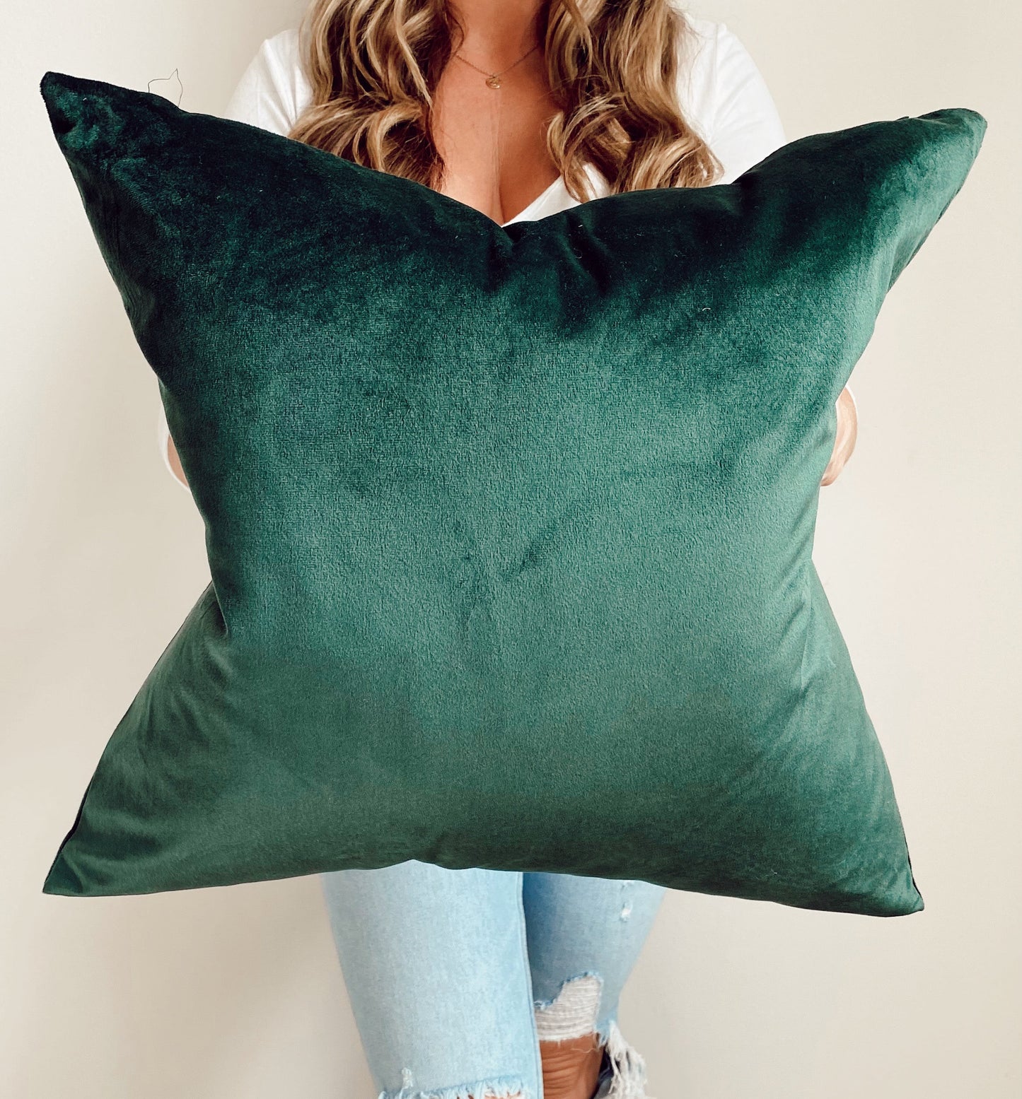 Luxor Pillow Cover Emerald Green Velvet Square