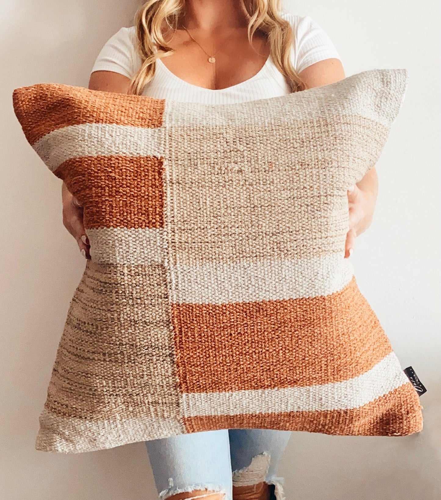 Portland Pillow Cover Beige and Orange Pattern
