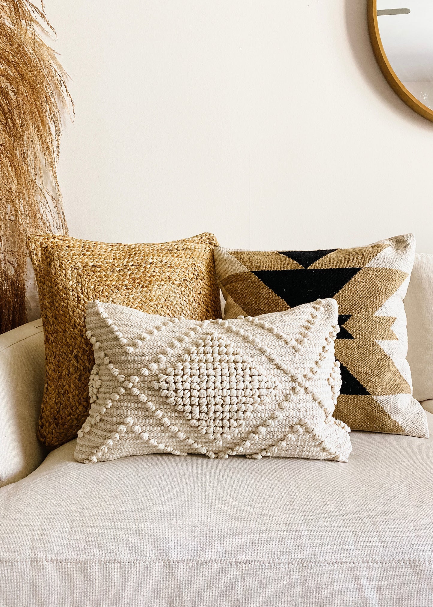 Verona  Neutral Boho Textured Lumbar Pillow Cover