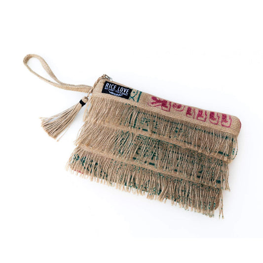 Recycled Sustainable Fringe Tassel Zippered Clutch