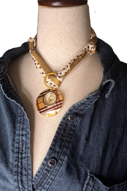 Burberry Style Statement Pendant Scarf Charmed Necklace