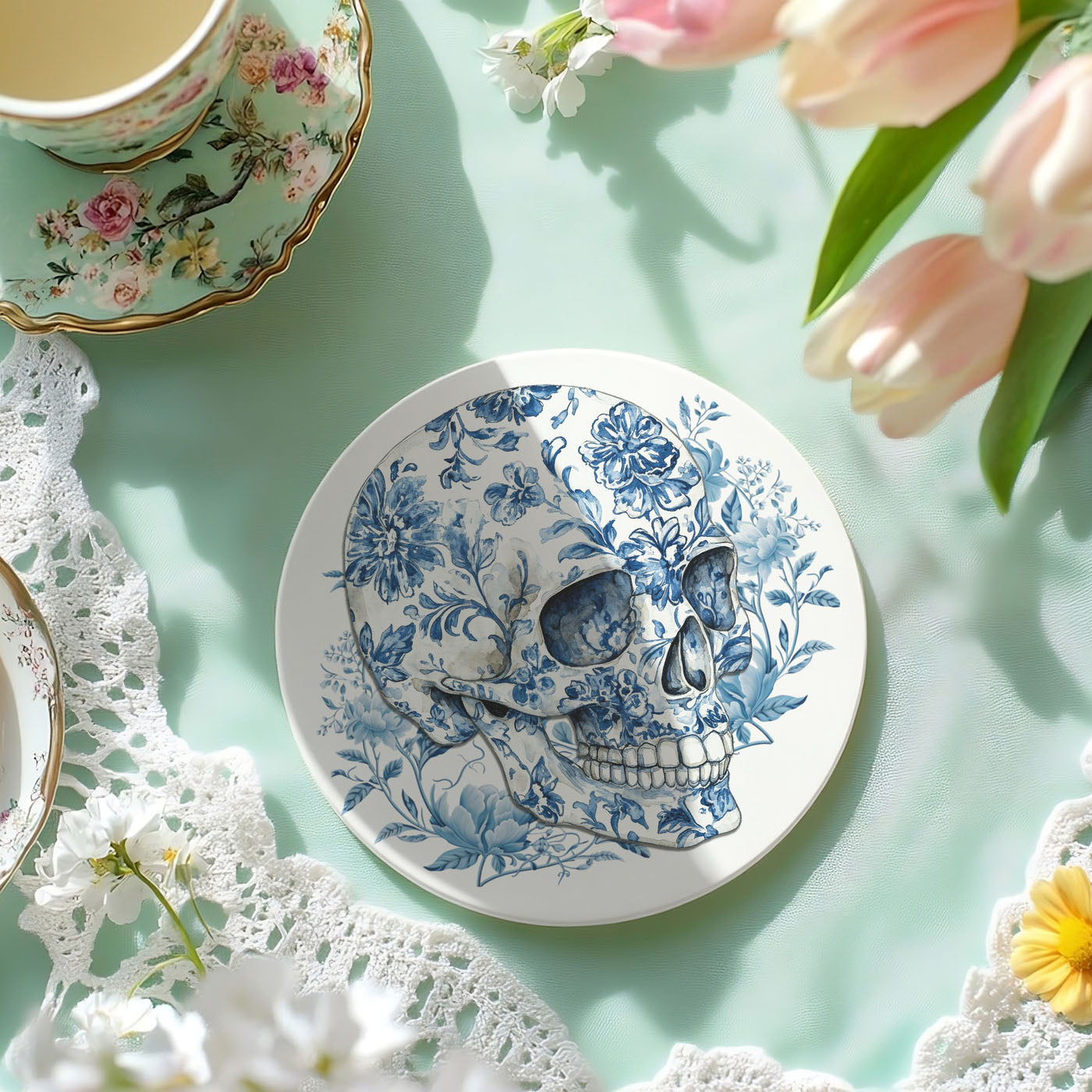 Chinoiserie Blue & White Halloween Coasters Set