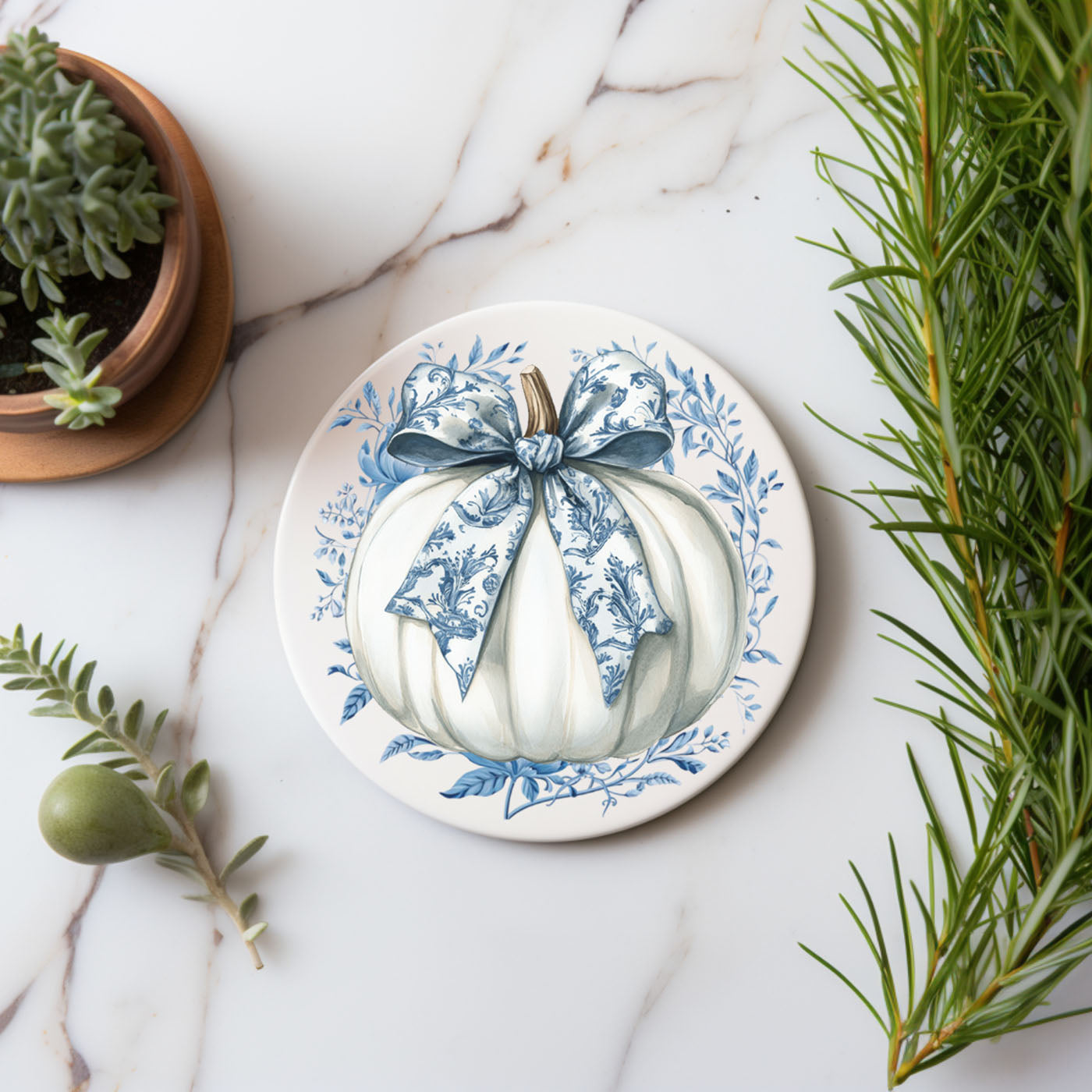Chinoiserie Blue & White Halloween Coasters Set